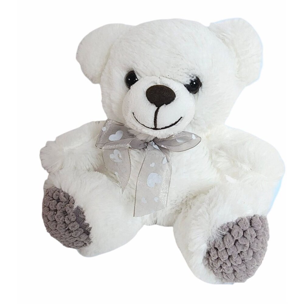 Wal-Mart Valentine's Day Plush Stuffed Animal White Teddy Bear Grey Soft Fuzzy